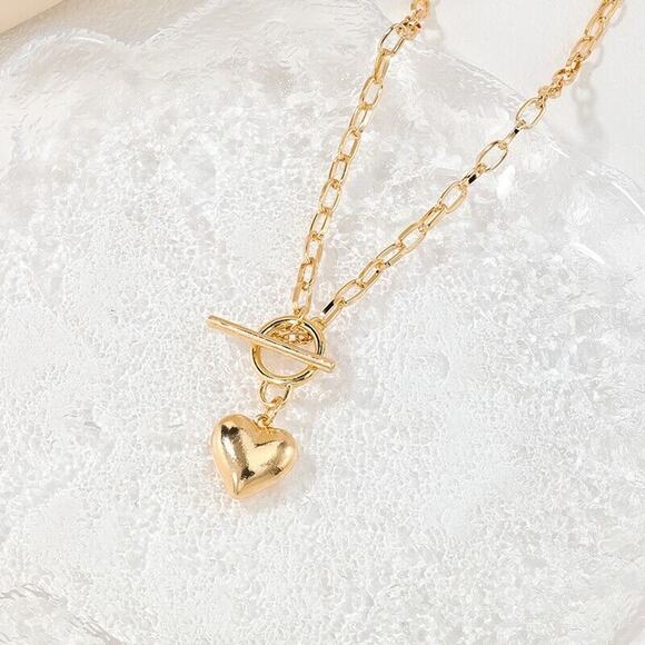 Gold Tone Heart Style Alloy Necklace Chain Fan Toggle Choker Chic Ellegant - Picture 3 of 7